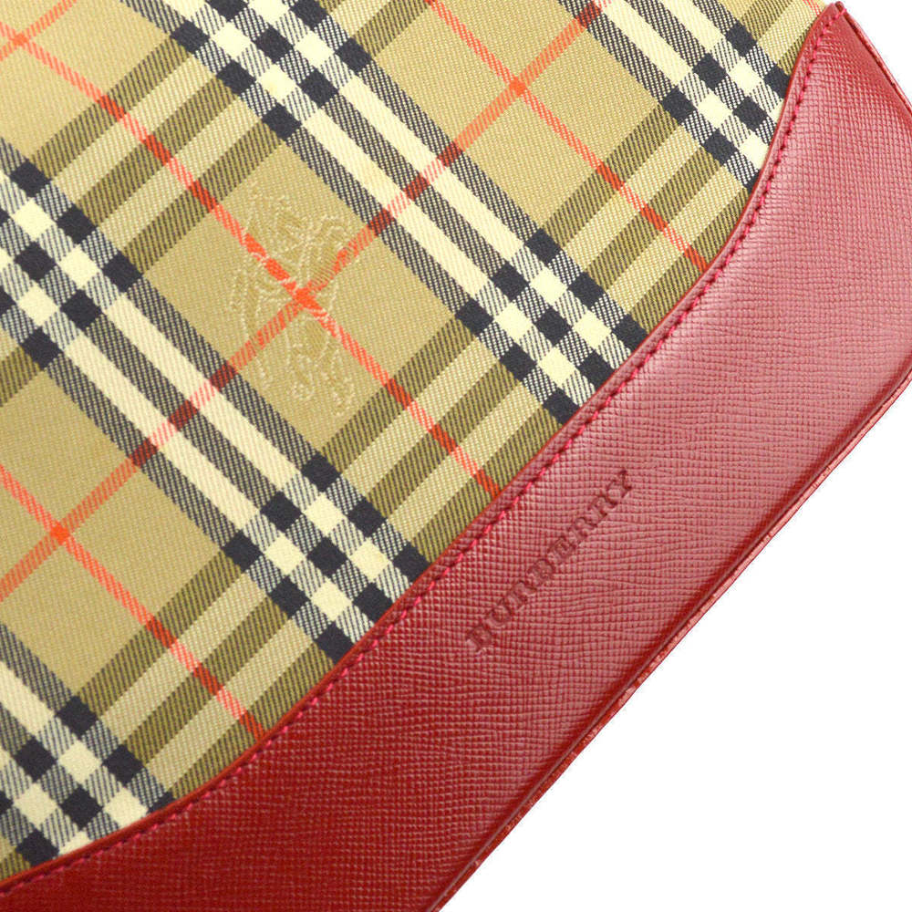 BURBERRY Red Beige House Check Handbag 172316 - Picture 3 of 10